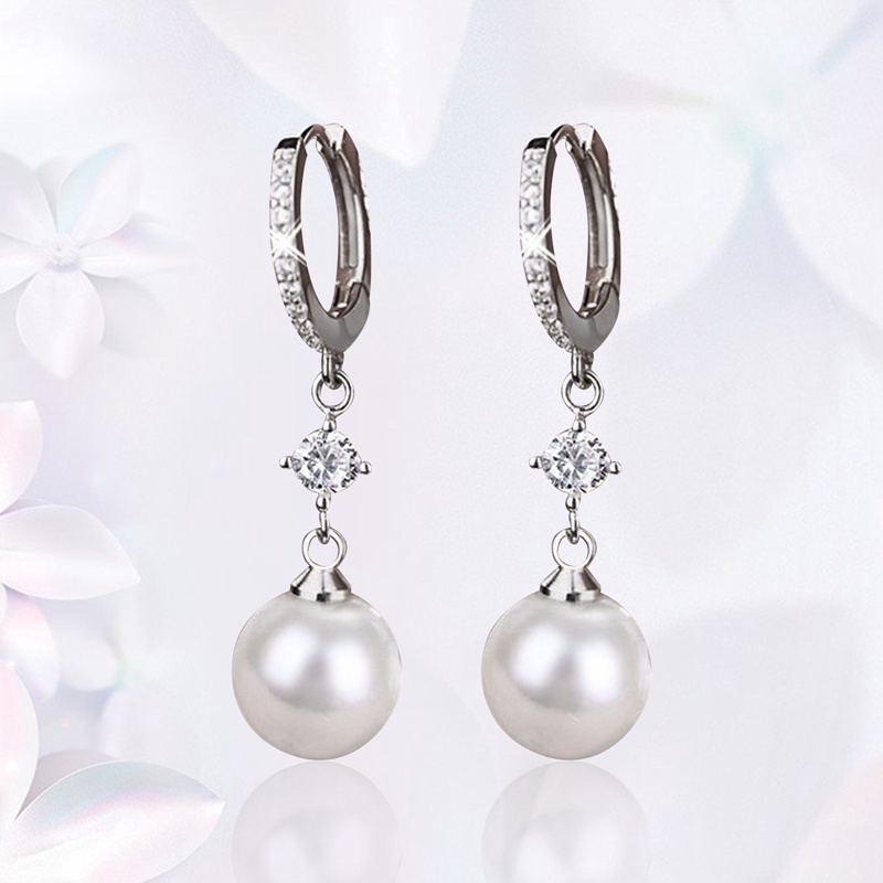 Fancyqube Anting Hoop Menjuntai Hias Mutiara Imitasi Warna Silver Untuk Wanita