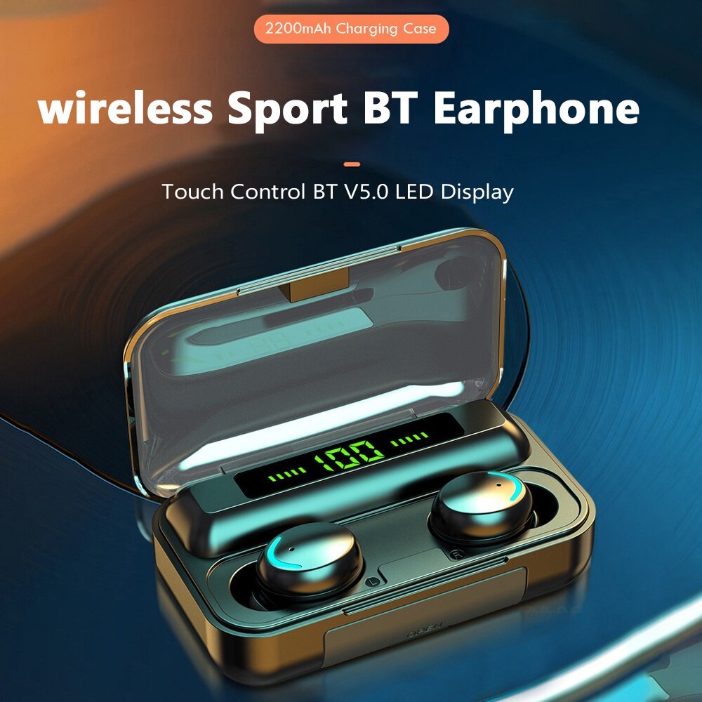 SHINE STAR -（COD）TWS Wireless Earphone Headset Bluetooth 5.0 With Mic 9D Bass HiFi Stereo Waterproof 2200mah Power Bank