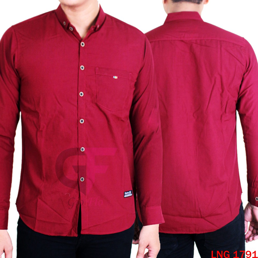 GIOFLO Kemeja Oxford Cowok Lengan Panjang Polos Casual (Banyak Pilihan Warna)