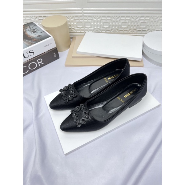 sepatu flat shoes wanita terbaru kekinian pesta LOUISDEAR sepatu flat heel 2 cm bahan satin B49