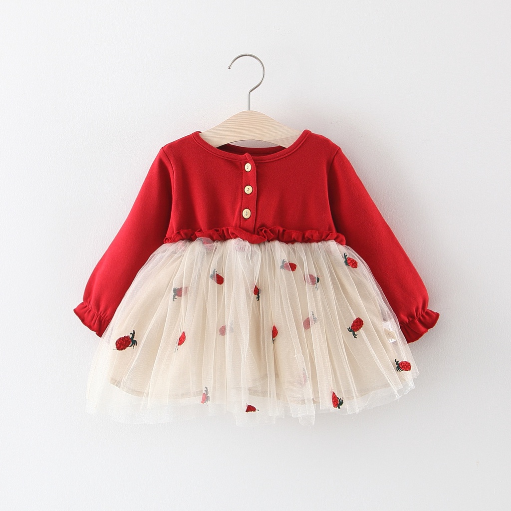 BY-12 Dress Bayi Tutu Carrot Merah Khusus anak perempuan / Gaun bayi Baju Lengan Panjang Kualitas Import Bahan Premium Lembut dan Nyaman diPakai Lama