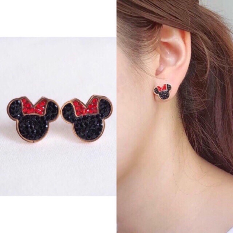 Anting Giwang Mickey Titanium Steel Asli Anti Karatan & Alergi Full Permata Stylish Korea