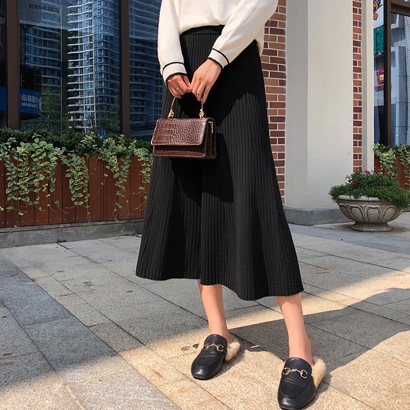 Rok Rajut Korean Style Pencil Skirt Rok Kantor Rok Panjang/Putih Rok Panjang Payung-7