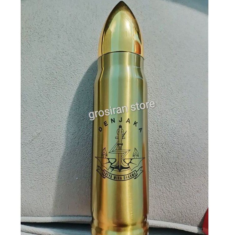 botol termos Tumbler peluru gold Denjaka Custom logo ukir grafir nama kado