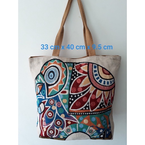 tas tote kanvas Thailand/tas bahu kanvas motif owl/gajah