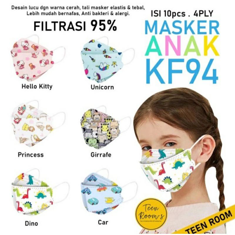 (10 pcs bisa dicuci) MASKER ANAK KF94 KF 94 KIDS CHILD  EARLOOP FACE 4 PLY