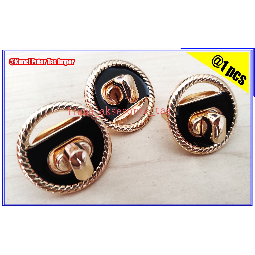 AKSESORIS TAS (ISI 1 PCS) KUNCI PUTAR - KUNCI PUTAR TAS WANITA IMPOR WARNA LIGHT GOLD UNTUK TAS SELE