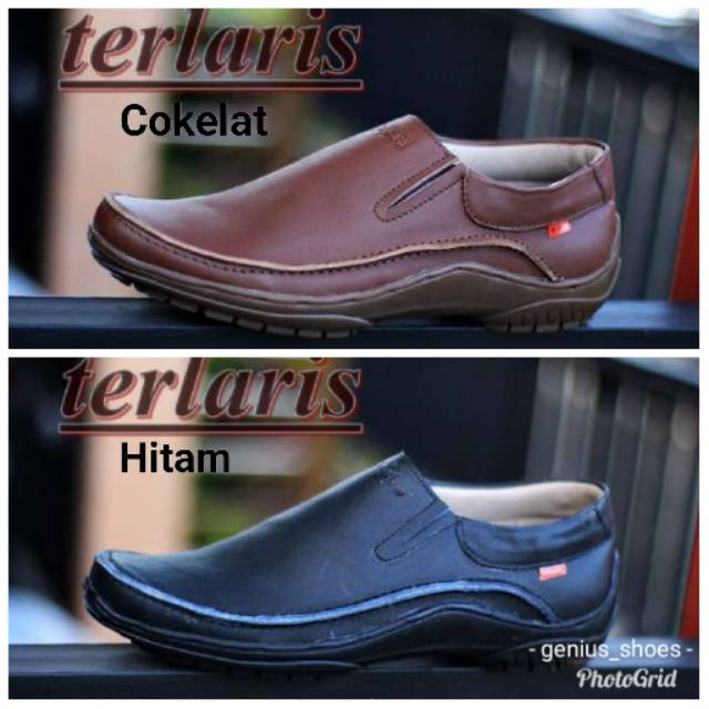 Sepatu kickers kasual model slop pria kulit asli
