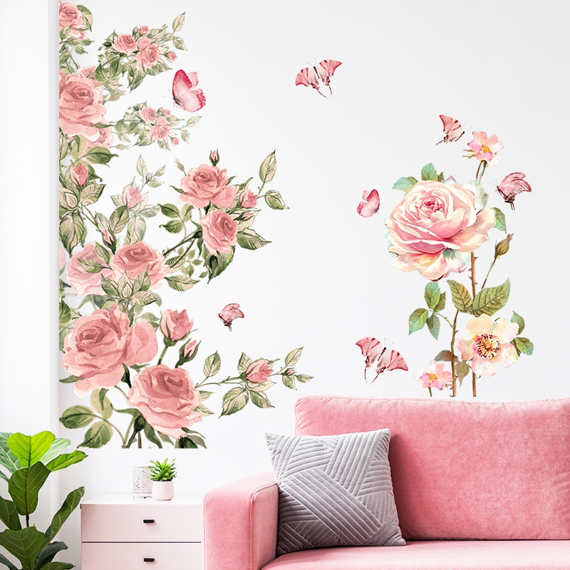 2pcs / set Stiker Dinding Motif Kupu-Kupu Warna Pink Untuk Dekorasi Kamar Tidur / Ruang Tamu