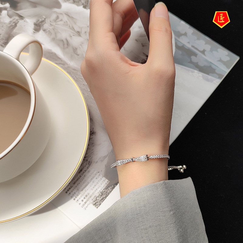 [Ready Stock]925 Silver Diamond Bow Bracelet Women's Simple Ins Style