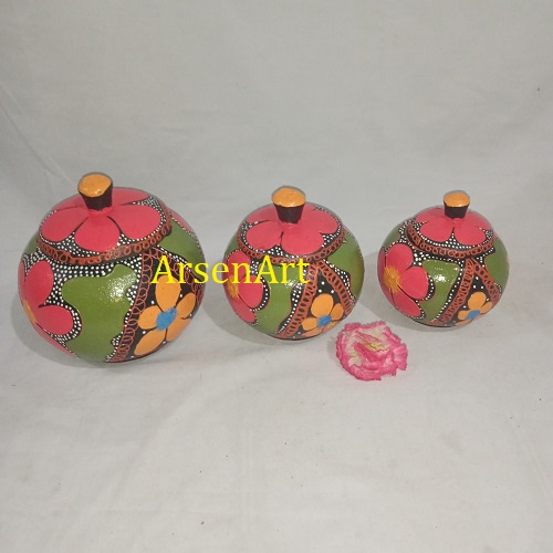 Pajangan Toples Kayu Antik Keller Kayu Antik 1 Set Isi 3 Pcs Bisa Pilih Motif