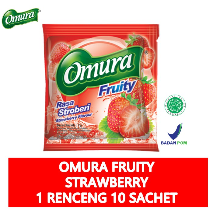 [MINUMAN SACHET] Powder Drink Omura Fruity Rasa Strawberry (1 Renceng)
