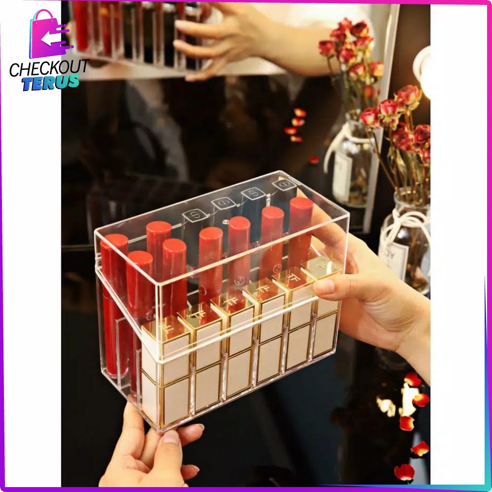 CT K14 Kotak Lipstik Model Handle 18 Slot Bahan Acrylic Tempat Penyimpanan Lipstik Rak Lipstick Organizer