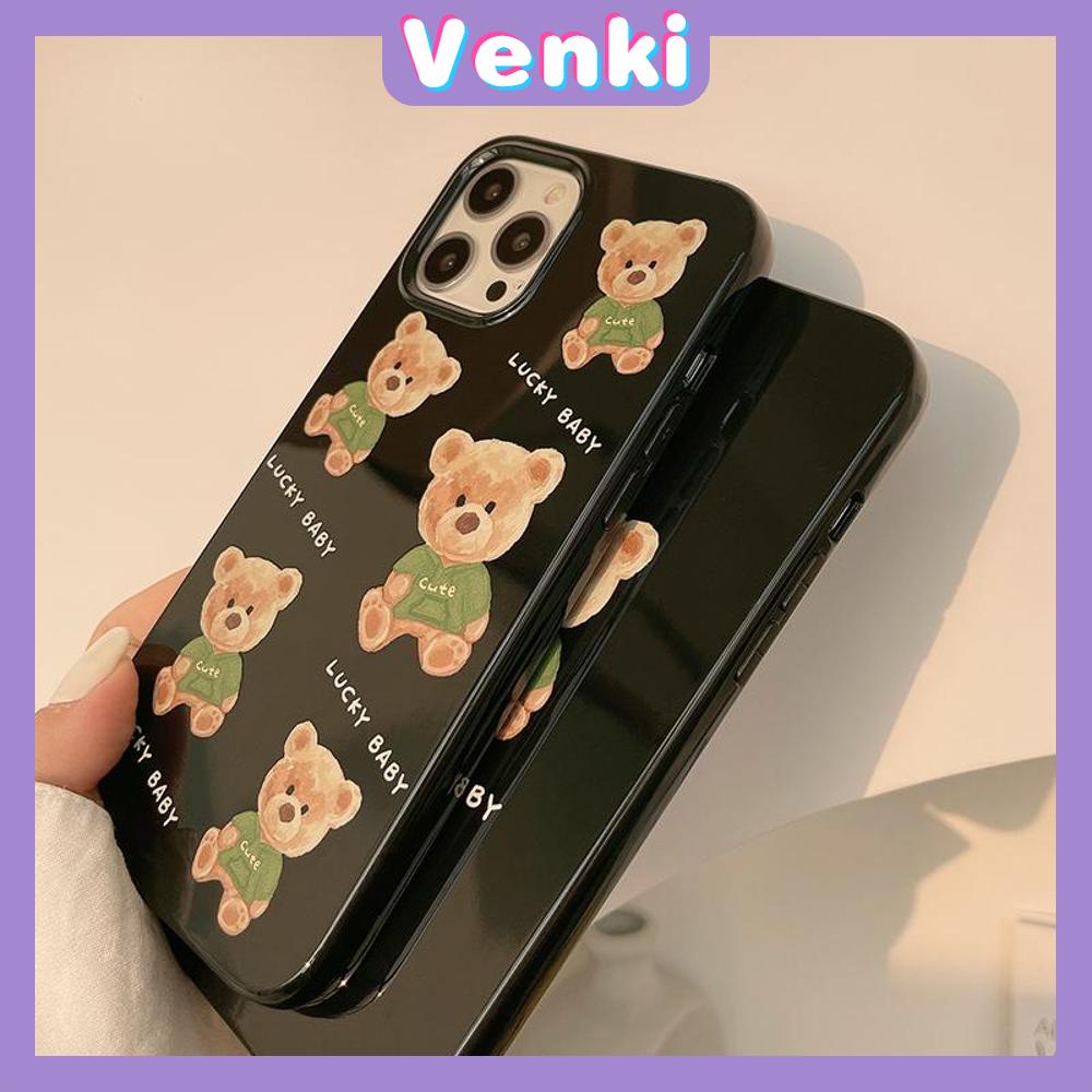 Soft Case Silikon Hitam Glossy Motif Teddy Bear Untuk Iphone 13 Pro Max / 12 Pro Max / 11 / 7 / 8 + / Xs / Xr / Xsmax / 11 / 7 / 8 +