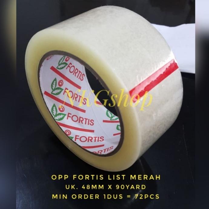 

Lakban Fortis/OPP fortis list merah uk. 48mmx90yard(min 1dus = 72roll)
