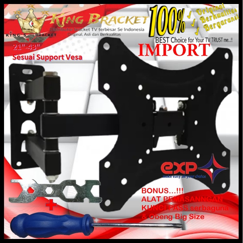 Bracket TV PANASONIC 14 s/d 43 inch 6 ARAH FULL BESI SUPER KOKOH GARANSI 100% ORI