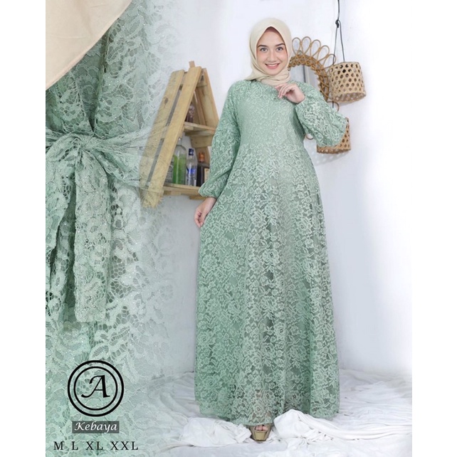 Gamis Burkat/ Brukat Tangan Balon Dress Pesta Realpict Terbaru  Gamis Payet Modern Dress Mewah