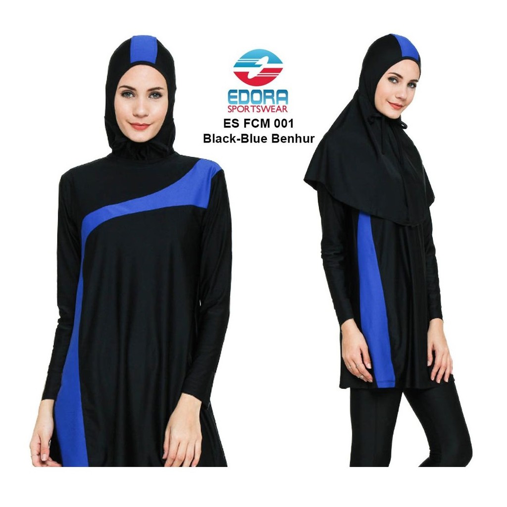 BAJU RENANG MUSLIMAH EDORA ES FCM 001 BLACK BLUE BENHUR