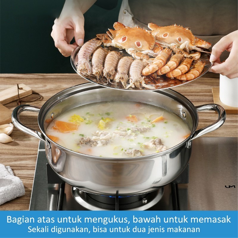 Panci Kukus 2 Susun Double Stainless Steel Panci Rebus Milk Pot Dandang Steamer Cooking ZG-3