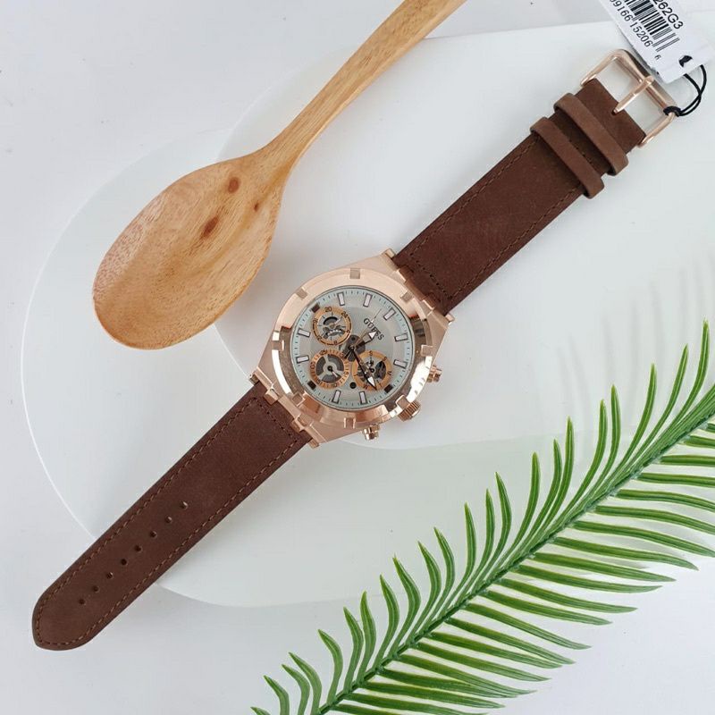 Jam tangan pria GUESS GW0262G1 GW0262G2 GW0262G3 Leather box fullset