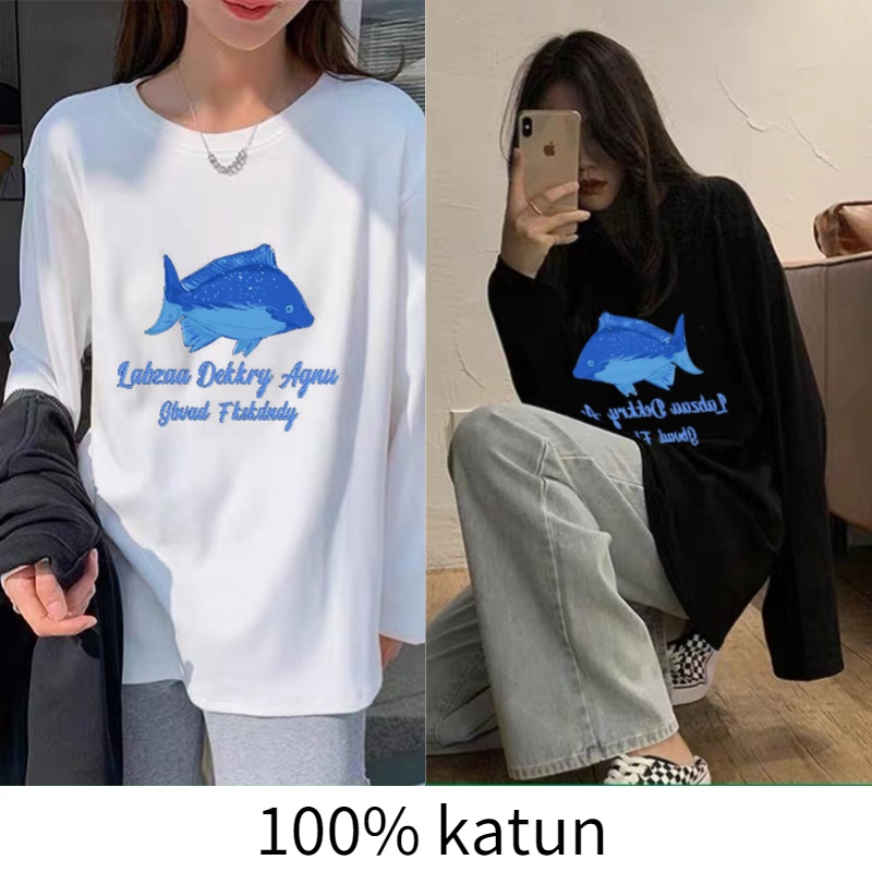 T SHIRT OVERSIZE KAOS IMPORT WANITA LENGAN PANJANG KAOS KATUN