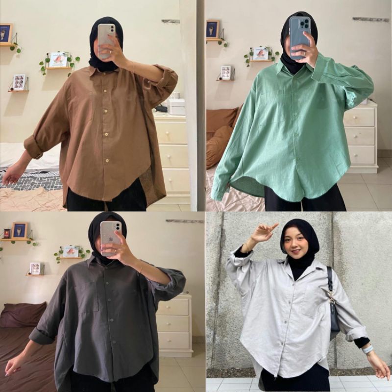 Baju Kemeja Oversize Linen Polos Wanita Masa Kini
