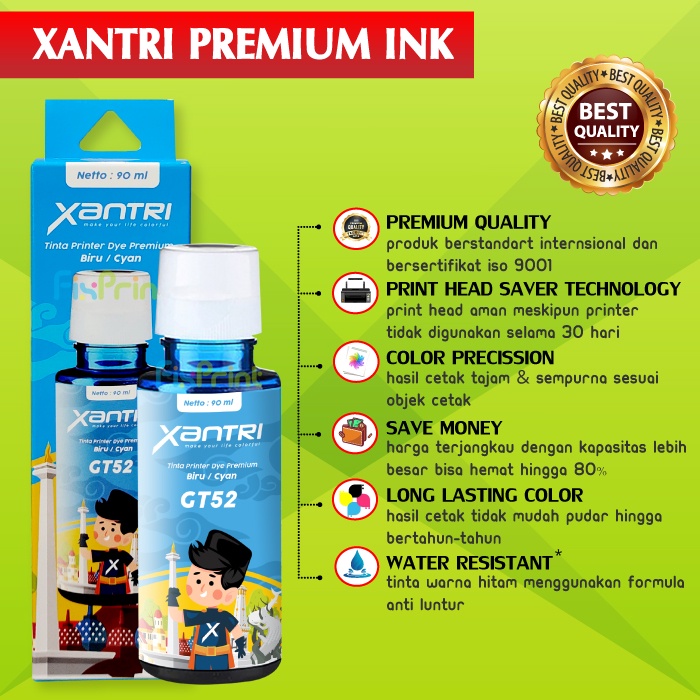 Tinta XANTRI Compatible XP GT51 GT52 Printer GT5810 GT5820 315 415 115 Isi 90ml