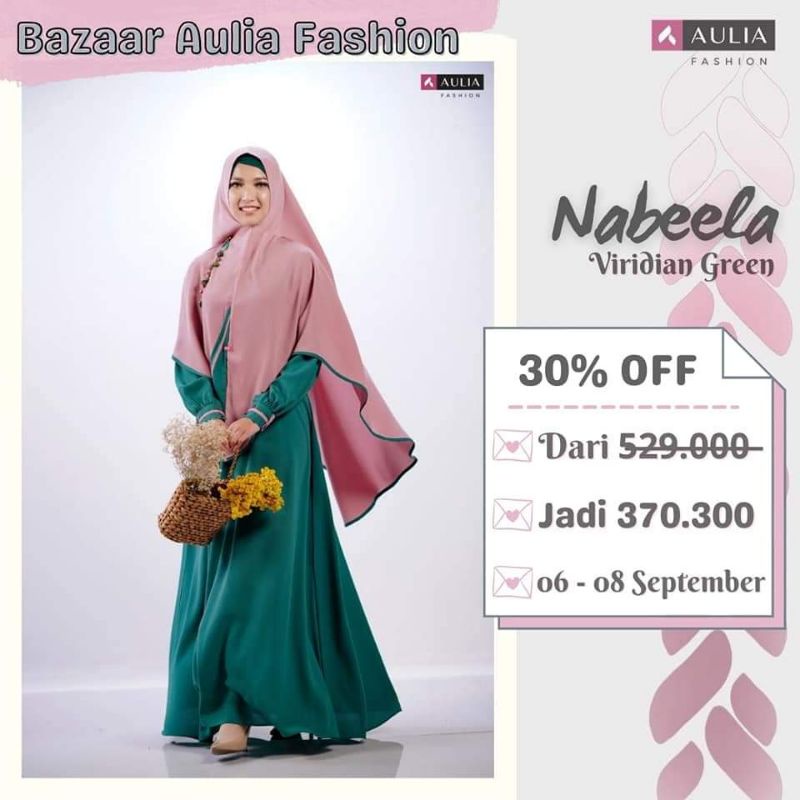 SET GAMIS AULIA FASHION NABEELA VIRIDIAN GREEN DISKON BAZAR