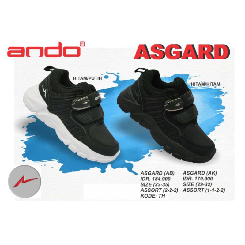 sepatu sneakers anak cowok sekolah merek Ando asgard ukuran 29-35
