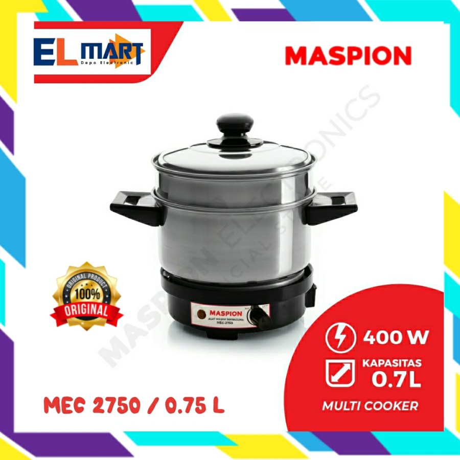 Panci Mug Listrik Maspion Multi Cooker MEC 2750 - MEC2750 0,7 Liter Kukusan Pengukus Steamer Elektrik 0.7L