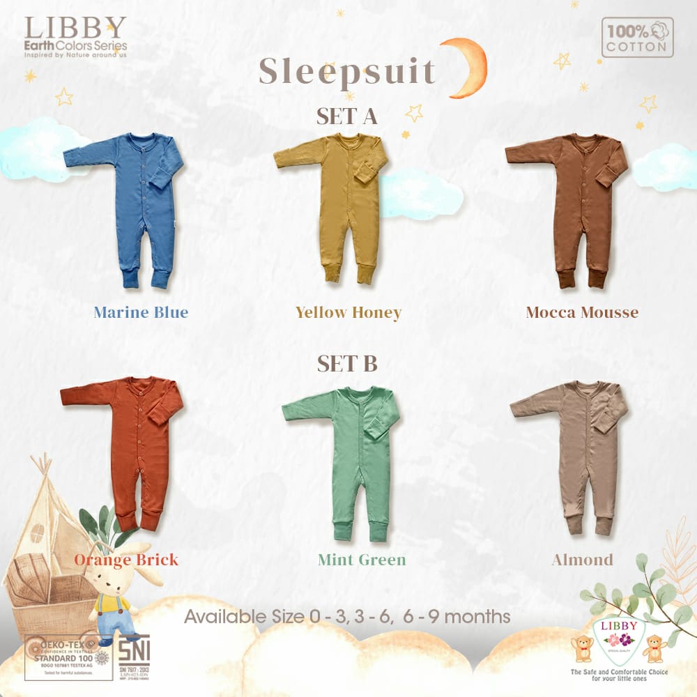 New Sleepsuit LIBBY RIB REEB Earth Series 0-9 Bulan Jumper Panjang Bayi