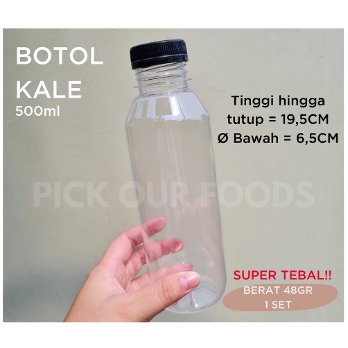 Botol Kale Plastik 500 ml (Round/Bulat) / Botol Kopi SUPER TEBAL  / Botol Kick / Botol Kotak - 44 Gram