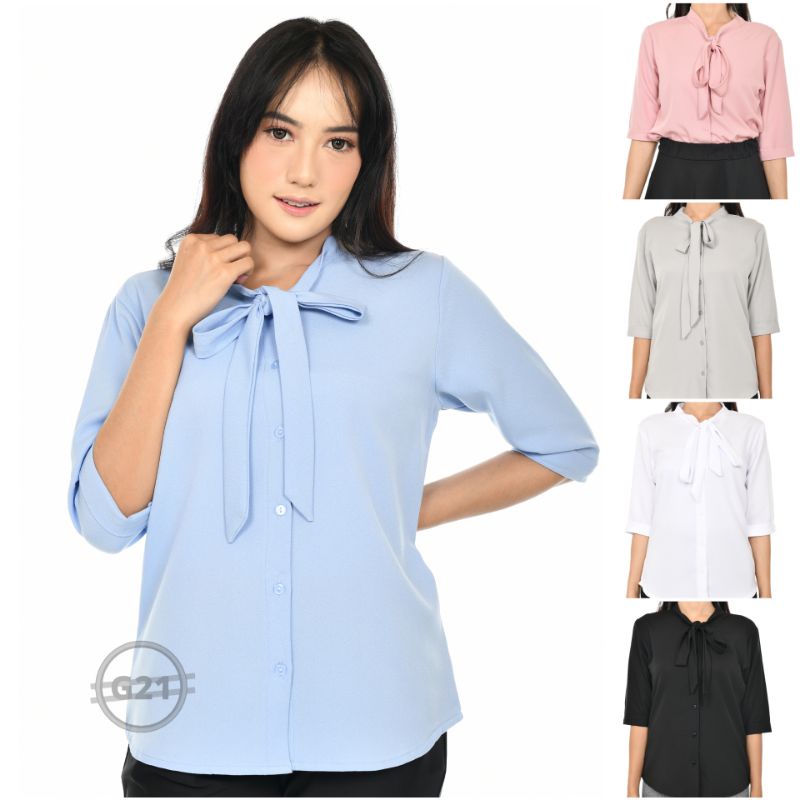 Kemeja Putih Wanita Baju Atasan Blouse Kameja Warna Putih Hitam Polos Kerja Kantor Formal Casual Wanita Lengan Panjang 3 4 Blus Kasual Murah Bahan Premium Quality