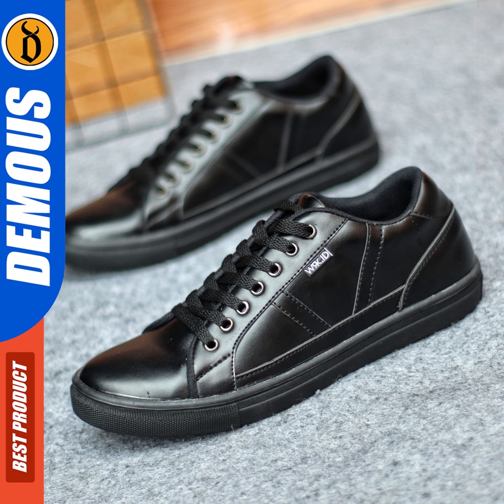 Sepatu Sneakers Pria Sepatu Casual Pria Kulit Pu Sepatu Kerja Kuliah Kondangan Sepatu Hitam Pria DEMOUS GUMO