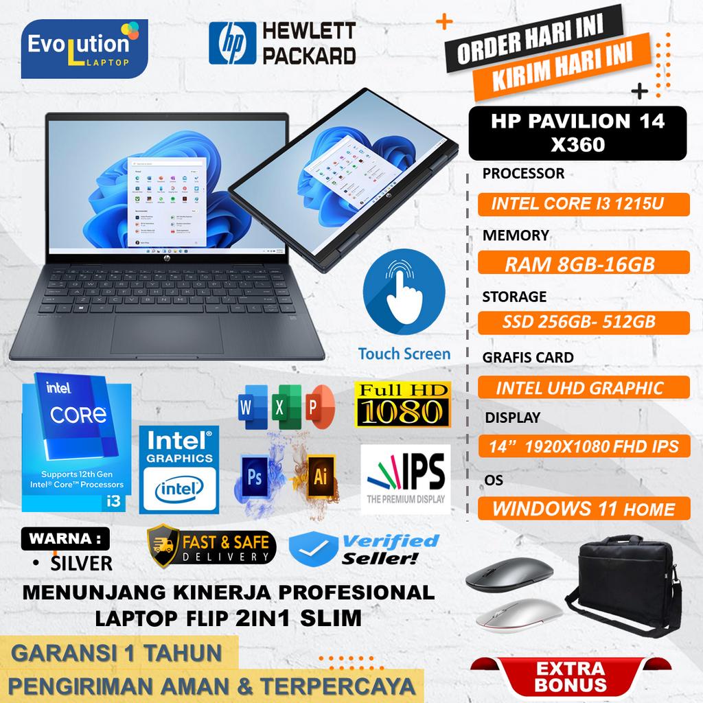 Laptop 2in1 Hp Pavilion 14 Intel Core i3 1215u Gen 12 RAM 16GB 512GB SSD WIN11HOME TOUCHSCREEN