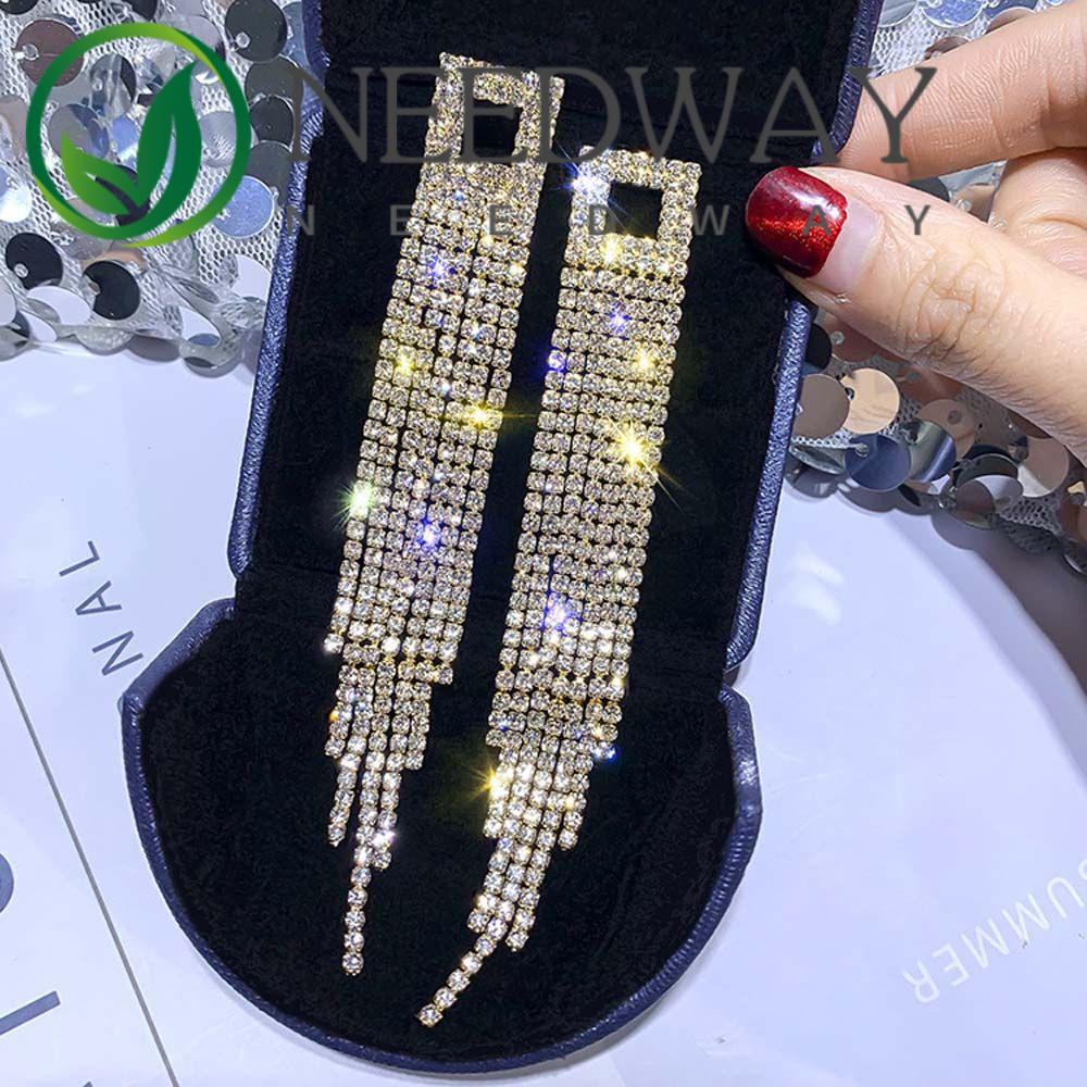 Anting Rumbai Aksen Kristal Dan Berlian Imitasi