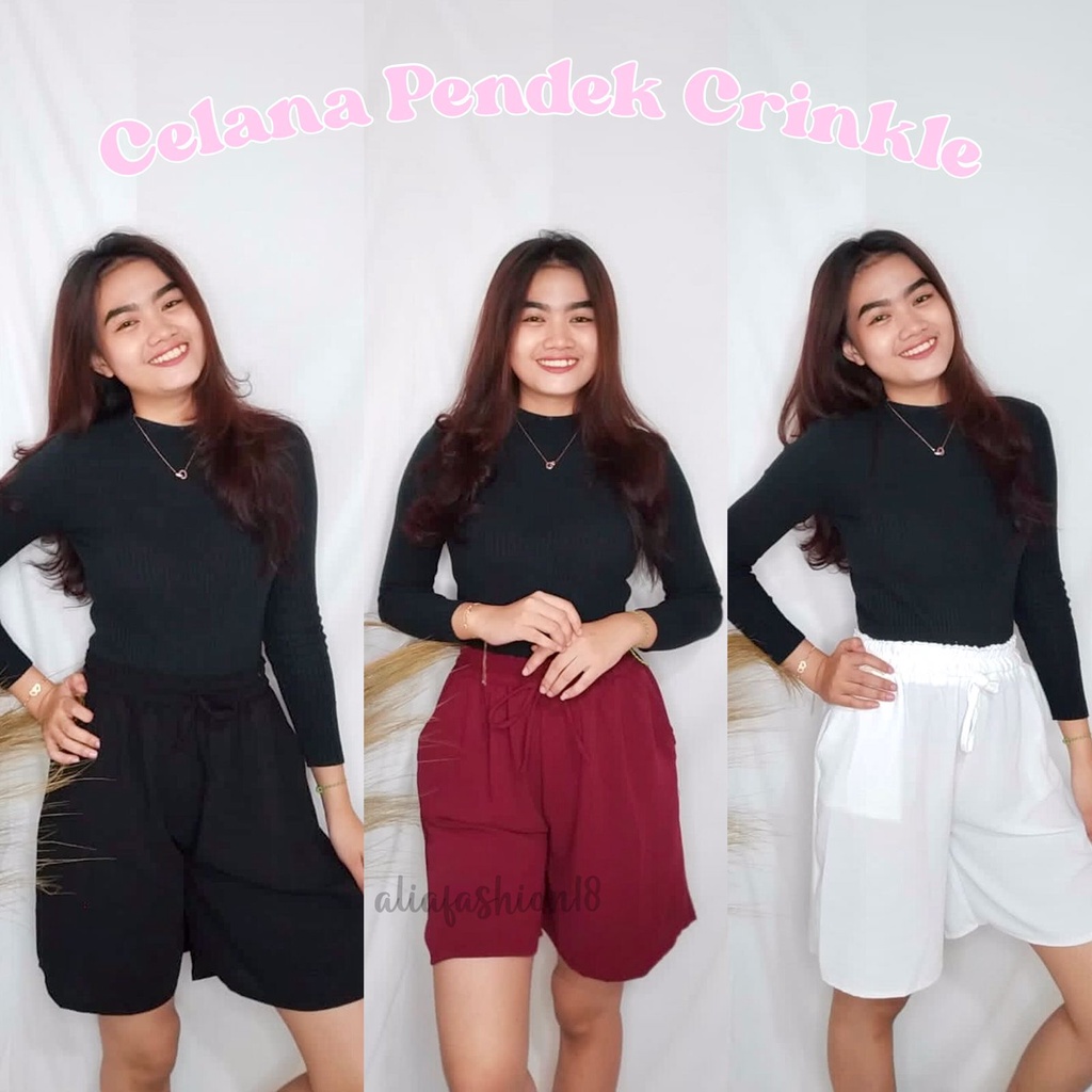 CELANA PENDEK HIGHWAIST CRINKLE/SHORT PANTS/CELANA WANITA FULL KARET