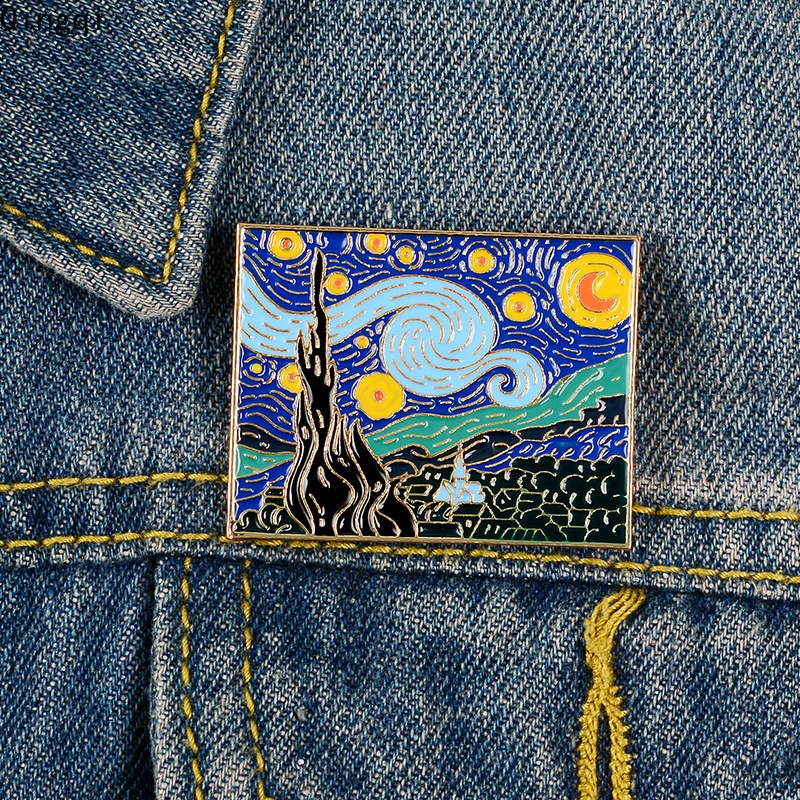 Bros Pin Enamel Desain Lukisan Cat Minyak Van Gogh Untuk Hadiah