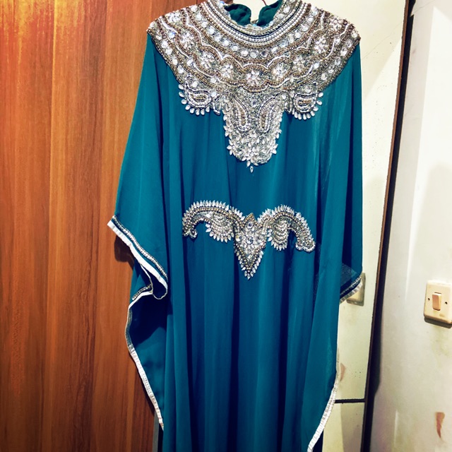 preloved kaftan mewah warna tosca