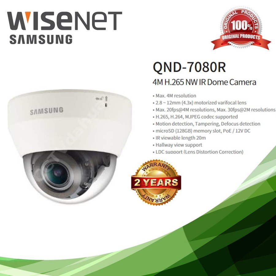 SAMSUNG QND-7080R 4M DOME IP CAMERA WISENET GARANSI RESMI 2 TAHUN