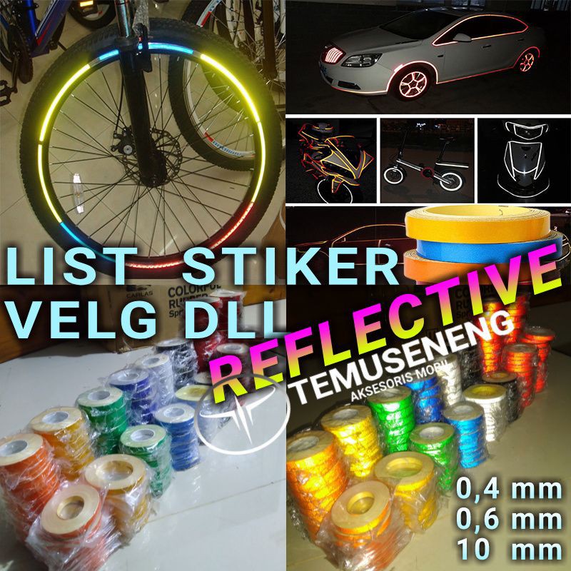 Stiker Skotlet 5 Meter Lis Velg Motor Mobil Sepeda List Velg Lebar 0,6Cm 1Cm Glow Nyala Kena Cahaya