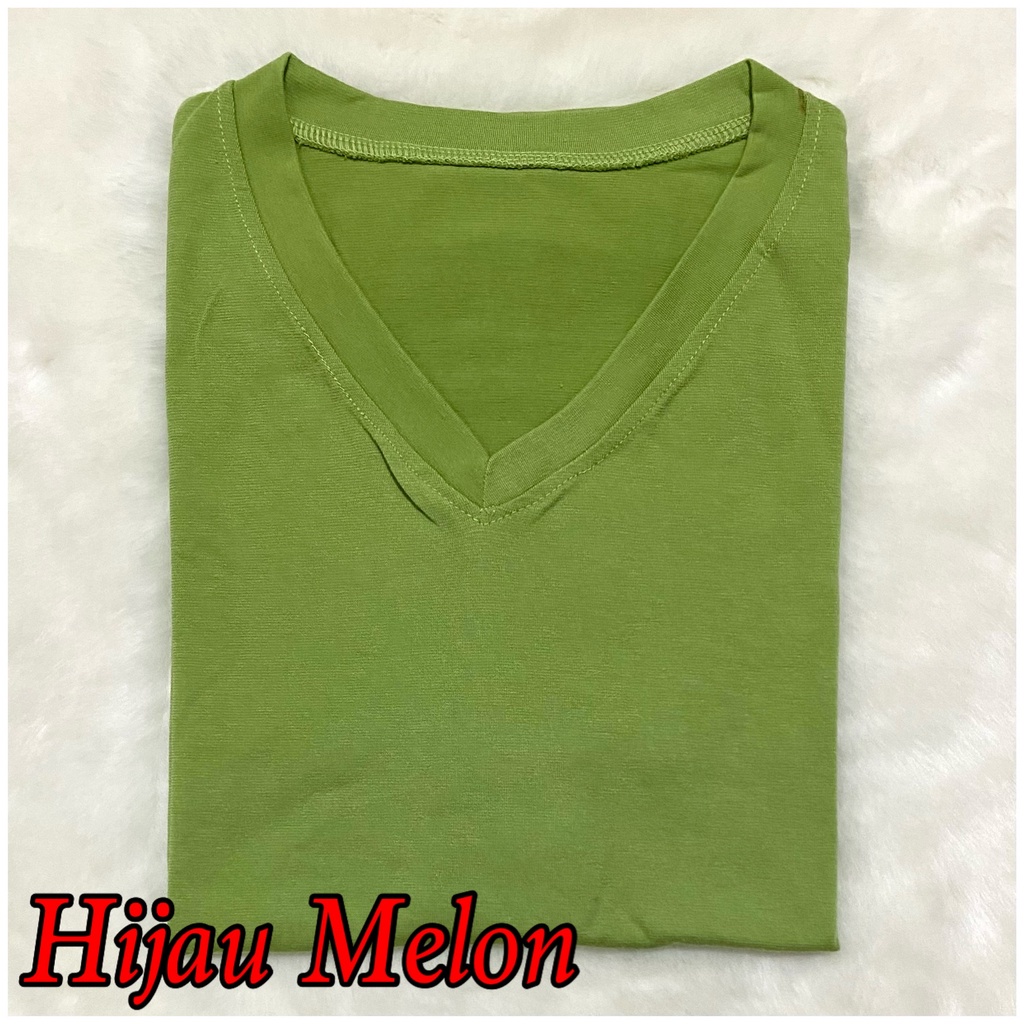 V-NECK JUMBO XXL Panjang / Kaos Polos Basic Vneck Panjang /  t-shirt / Atasan Pakaian Wanita Murah-TPJ XXL -HIJAU MELON