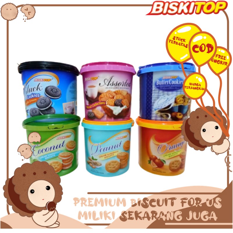 

BISKITOP - Biskuit ember/ Timbo 400Gr bentuk Bulat Banyak Rasa Grosir dan eceran enak dan renyah