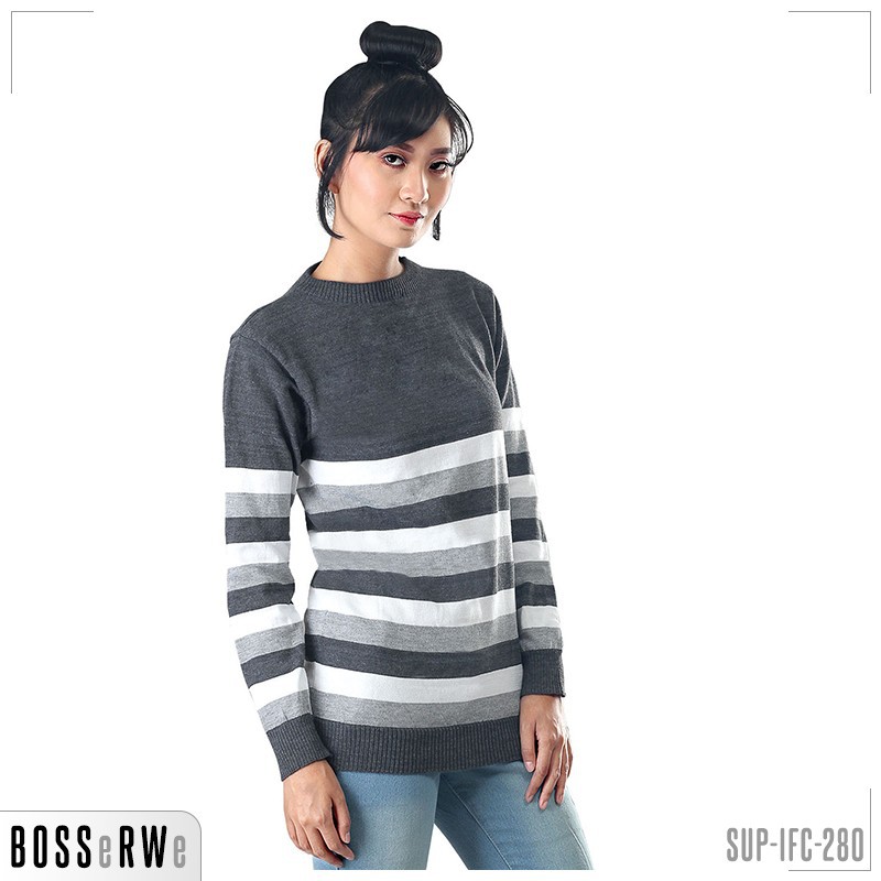  Sweater  Crewneck Wanita  Switer Rajut  Wanita  ABU 