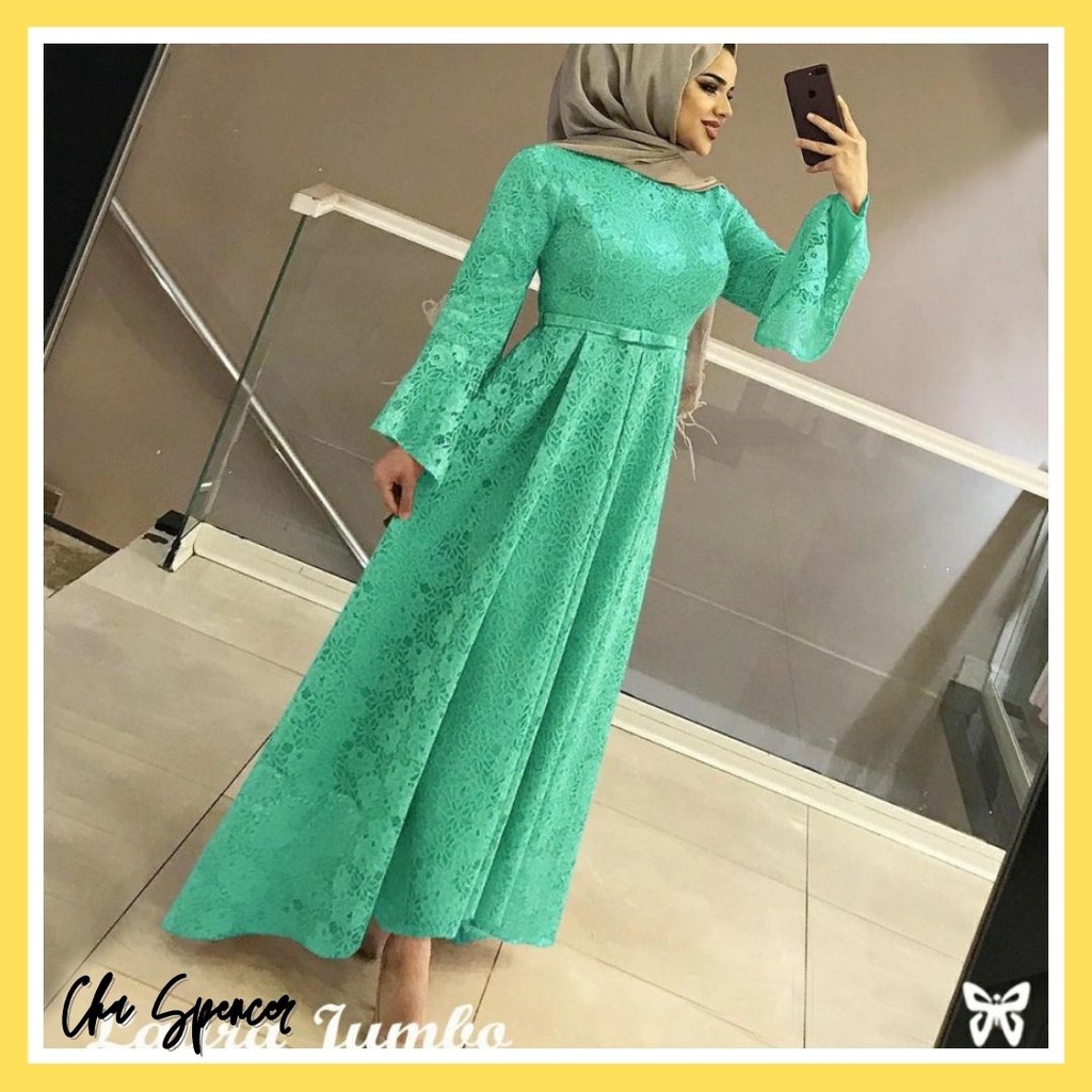 Baju Gamis Brukat Lengan Balon Lilac Wanita Muslim Dewasa Trend Kekinian Murah Modern Terbaru 2021 M