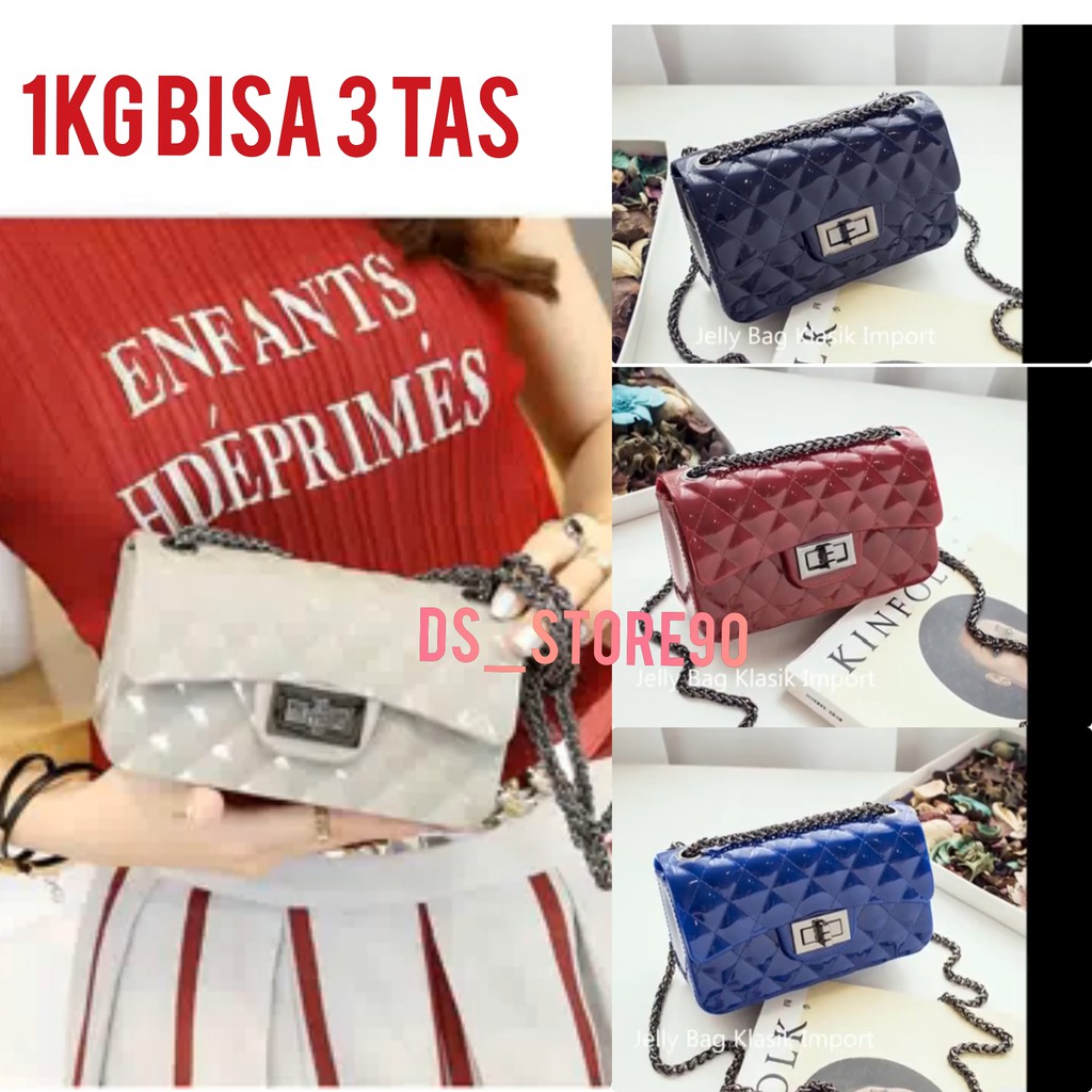 Tas Import Jelly Glossy Rantai Hitam  Ukuran 8