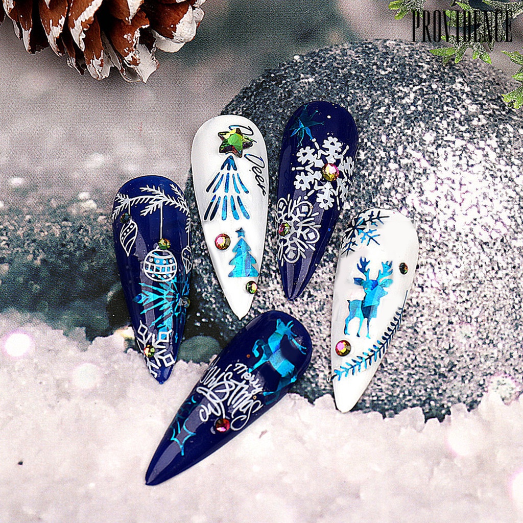 Providence Stiker Kuku Motif Snowflake / Pohon Natal Bahan PVC Anti Air Untuk Dekorasi Nail Art / Manicure DIY