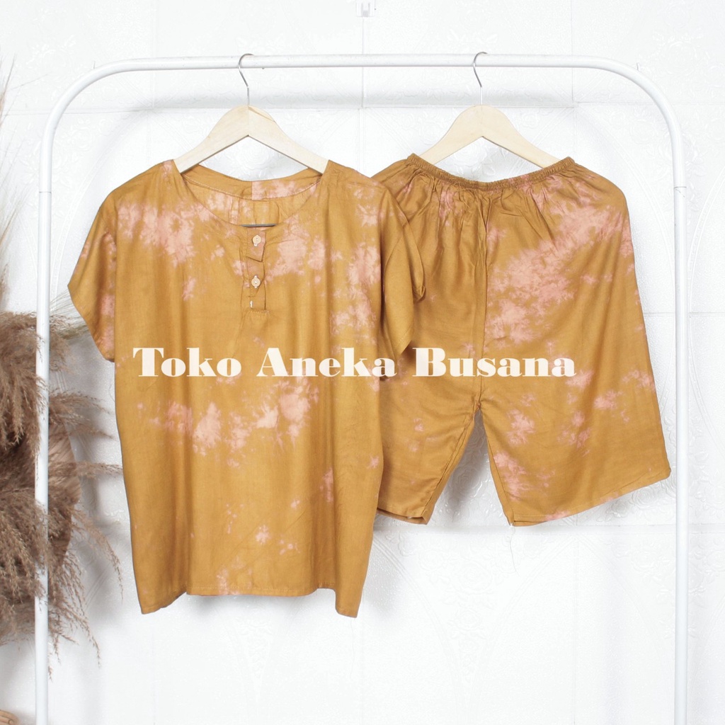 Setelan Baju Tidur Piyama Pendek Motif Daun Warna Bahan Rayon-5