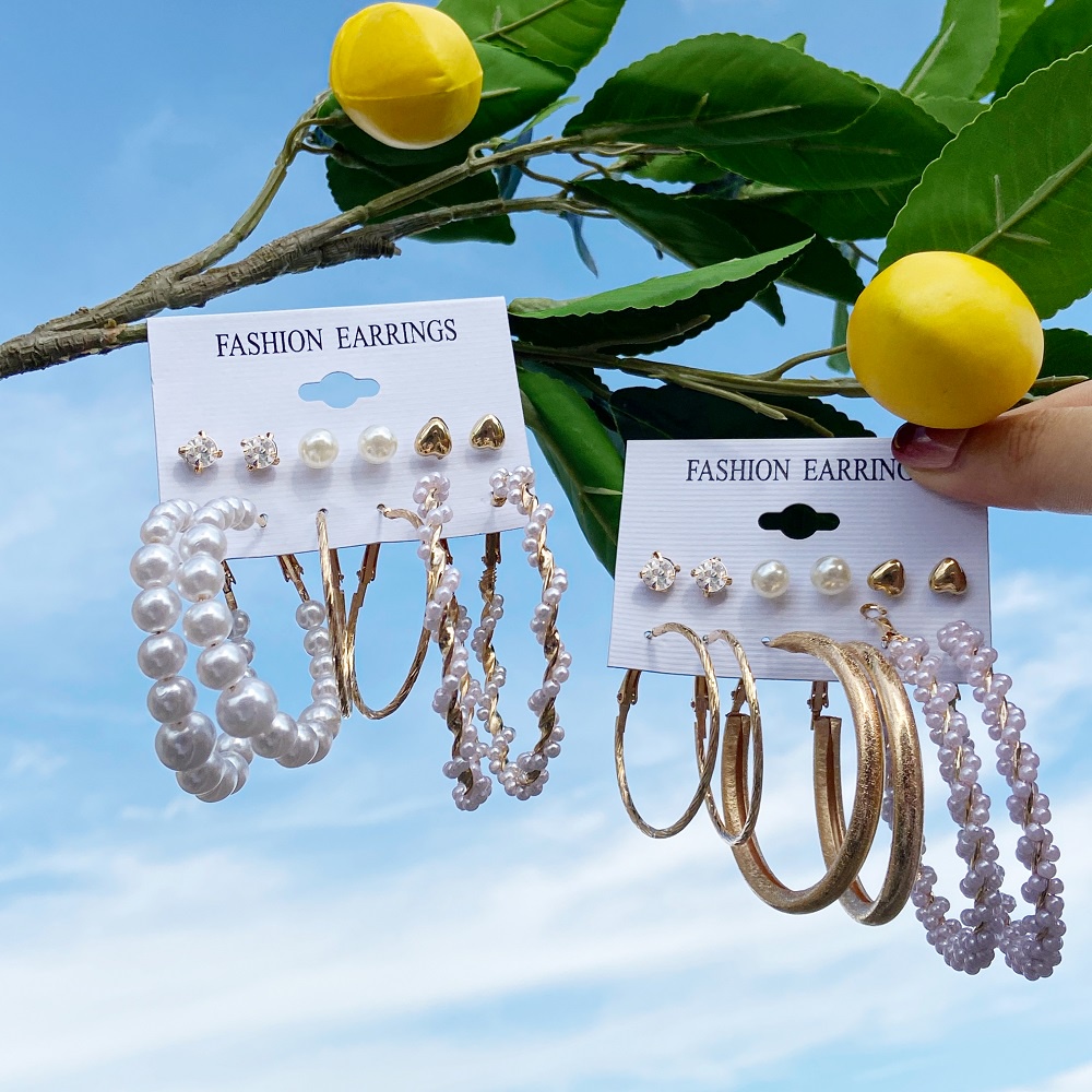 IFYOU Luxury Fashion Pearl Earring Set Butterfly Pendant Ladies Gold Earrings Women Jewelry Accessories