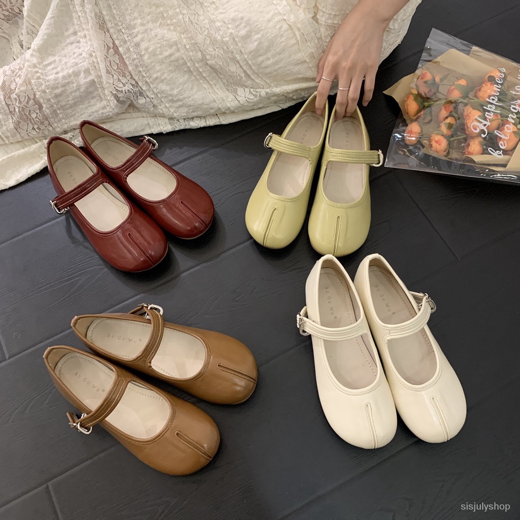 #Sisjuly# Wanita French Sole Lembut Pig Trotter Retro Peas Shoes